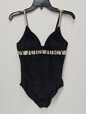Juicy Couture Black Bodysuit with Gold Logo Trim Size Large